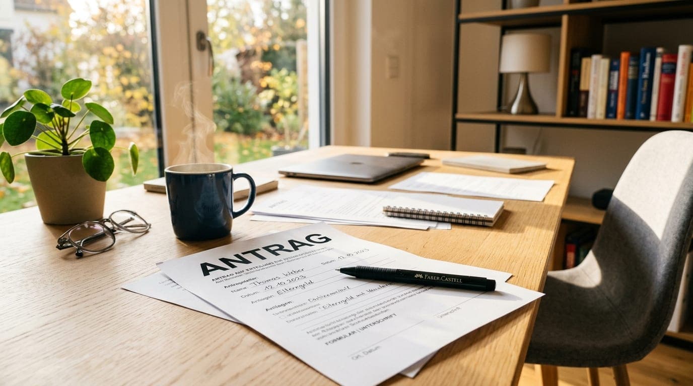 Wohngeld-Antrag auf Schreibtisch mit Stift und Dokumenten