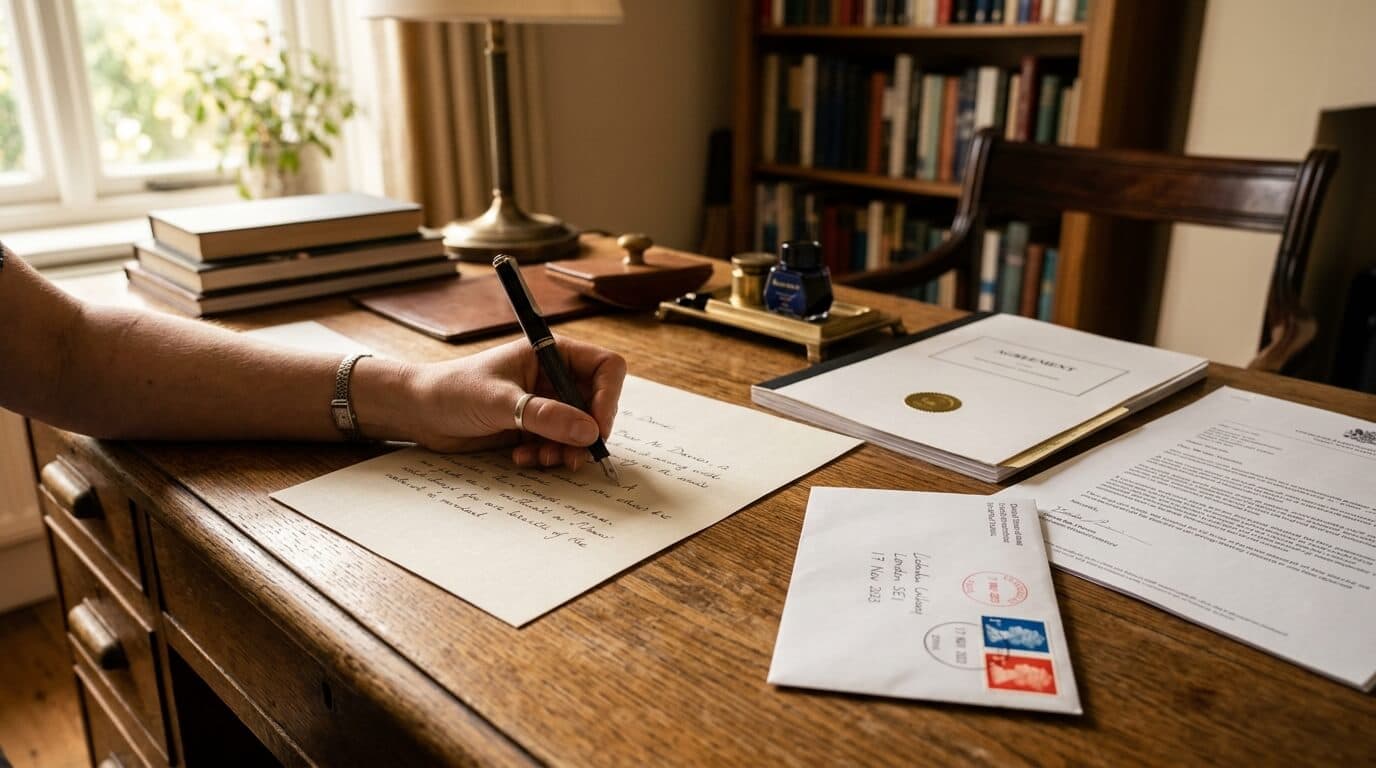 Brief mit Ablehnungsbescheid und Stift zum Widerspruch schreiben